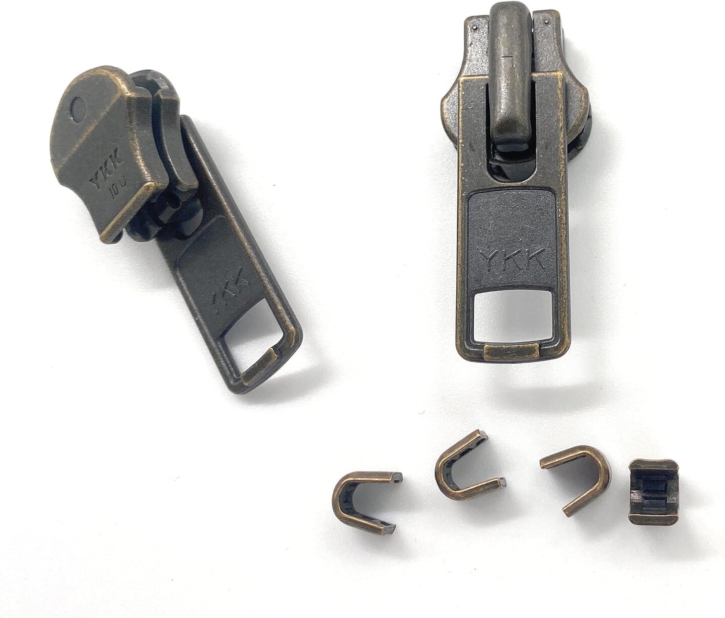 Zipper Repair Kit - #10 Heavy Duty YKK Antique Brass Jacket Zipper Sliders with Top Stops Included - Made in The United States (2 Per Pack)