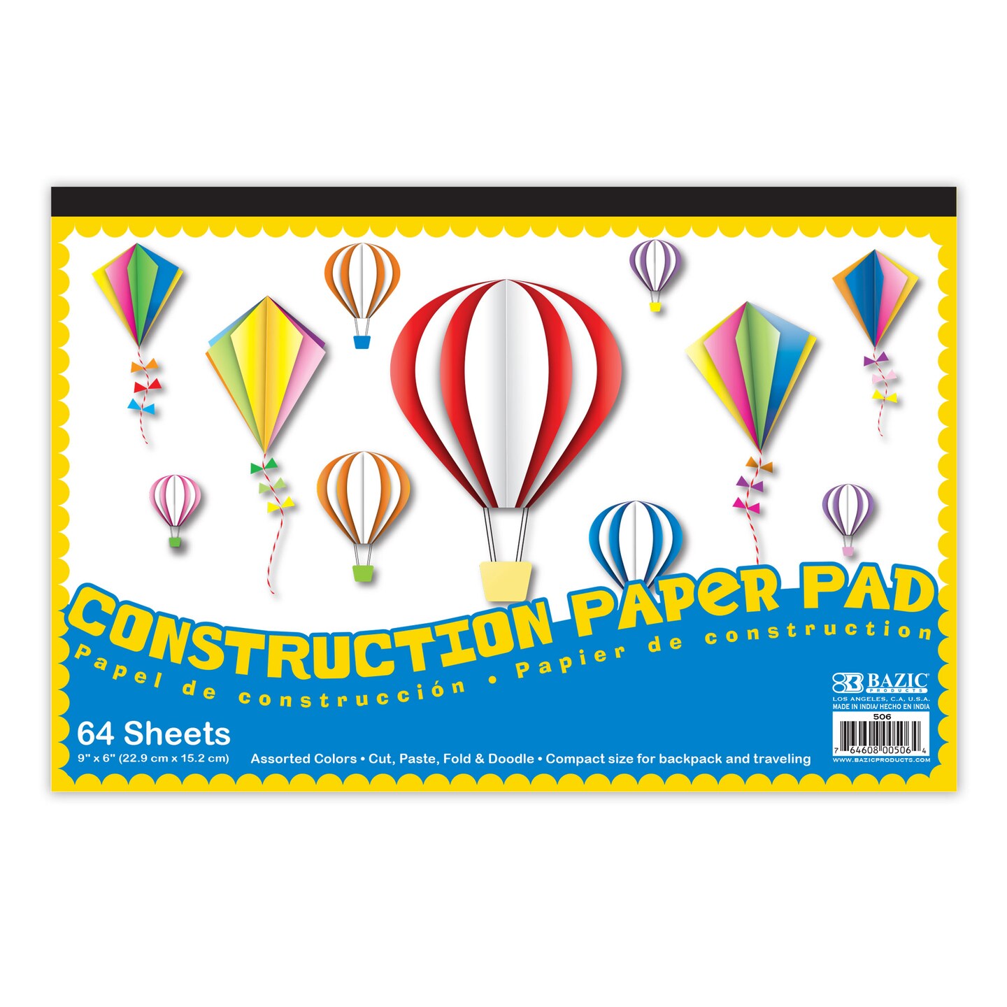 BAZIC Construction Paper Pad, Mini Size 6&#x22;X 9&#x22;(64 Ct.)