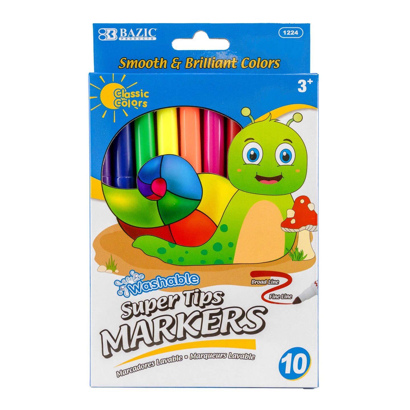 BAZIC Washable Markers Super Tip 10 Color