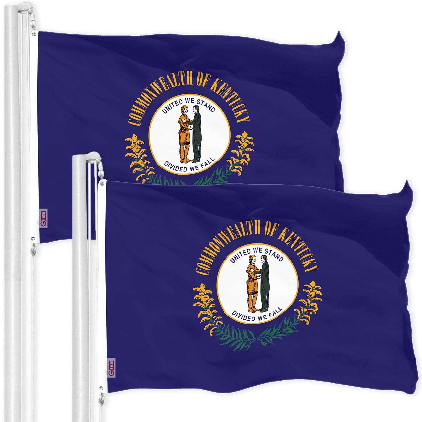 G128 2 Pack: Kentucky KY State Flag | 3x5 Ft | Printed 150D Polyester - Indoor/Outdoor, Vibrant Colors, Brass Grommets, Quality Polyester, Much Thicker More Durable Than 100D 75D Polyester