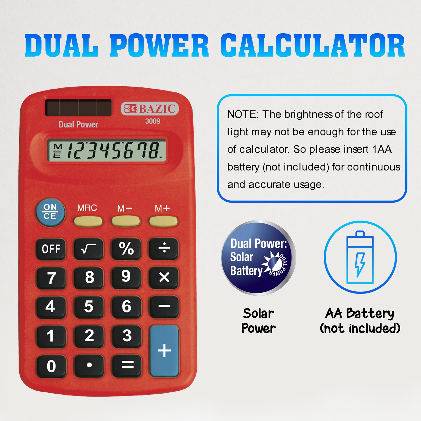 BAZIC Pocket Size Calculator 8-Digit Dual Power