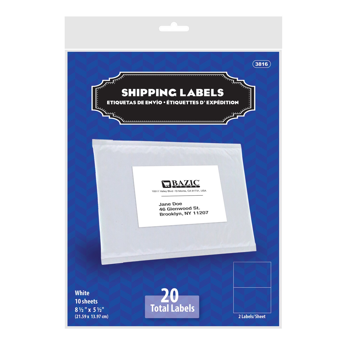 BAZIC Shipping Labels 8.5&#x22; X 5.5&#x22; (20/Pack)