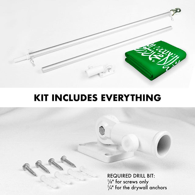 G128 Combo Pack: 6 Feet Tangle Free Spinning Flagpole (Silver) Saudi Arabia Saudi Arabian Flag 3x5 ft Printed 150D Brass Grommets (Flag Included) Aluminum Flag Pole
