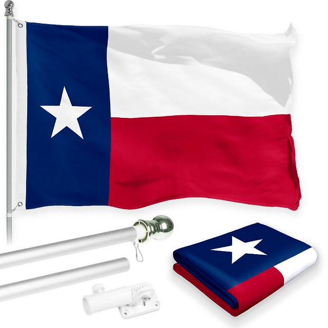 G128 Combo Pack: 6 Feet Tangle Free Spinning Flagpole (Silver) Texas TX ...