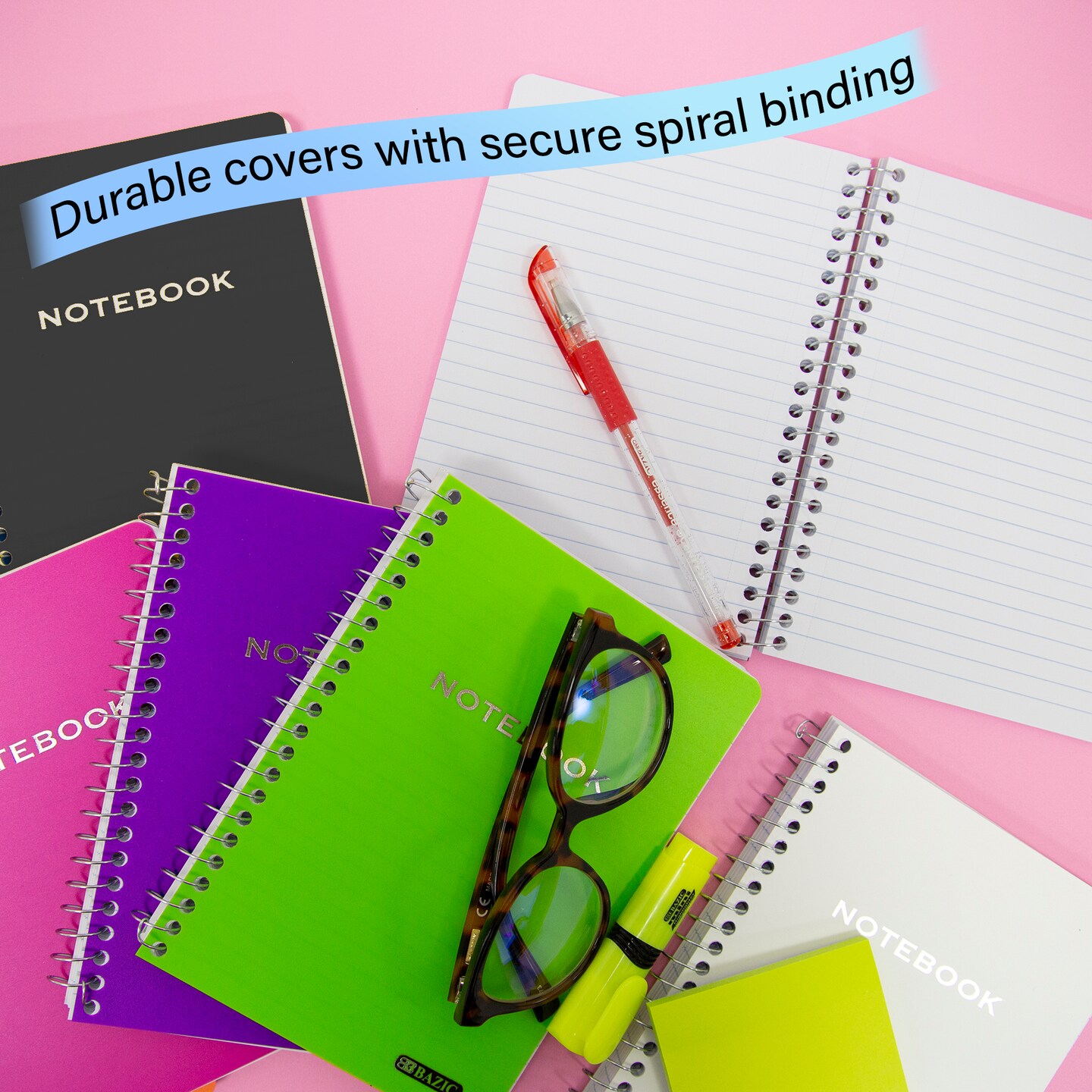 BAZIC Notebook Spiral Poly Cover 5&#x22; X 7&#x22; 100 Ct.