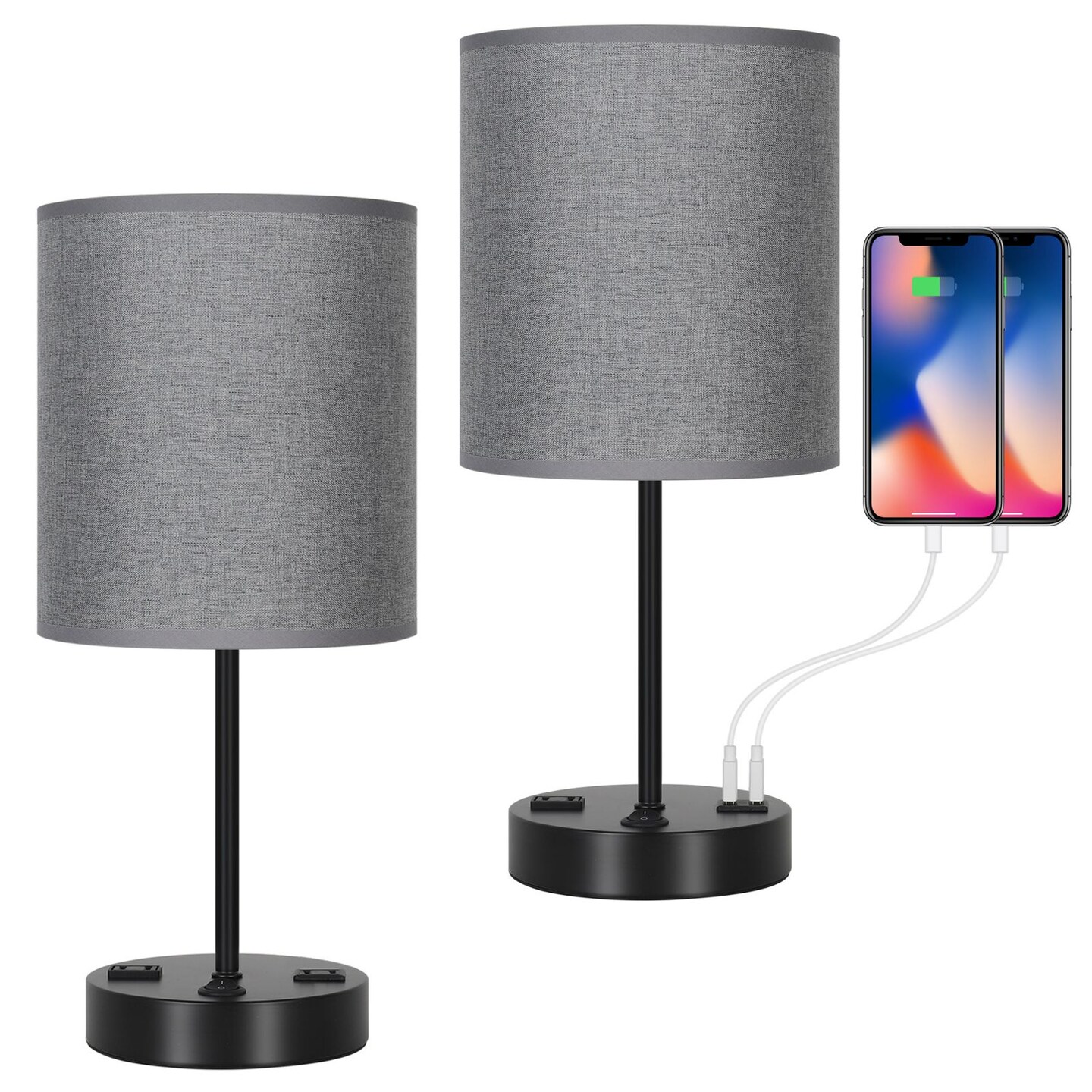 Bedside Table Lamps Nightstand Lamps with USB Port and Outlet, Bedside Lamps with USB Charging Port