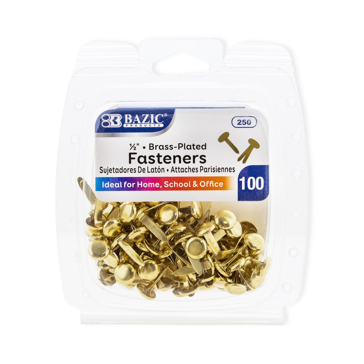 BAZIC 1/2&#x22; Brass Plated Fastener (100/Pack)