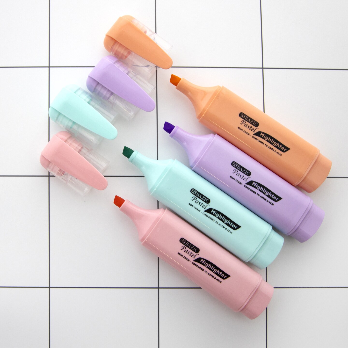 BAZIC Pastel Highlighters w/ Pocket Clip (3/Pack)