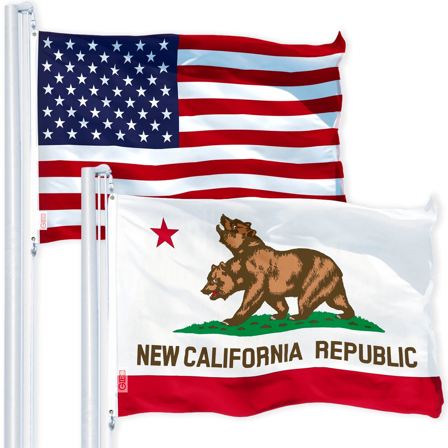 G128 Combo Pack: USA American Flag 3x5 Ft 150D Printed Stars & New California Republic State Flag 3x5 Ft 150D Printed