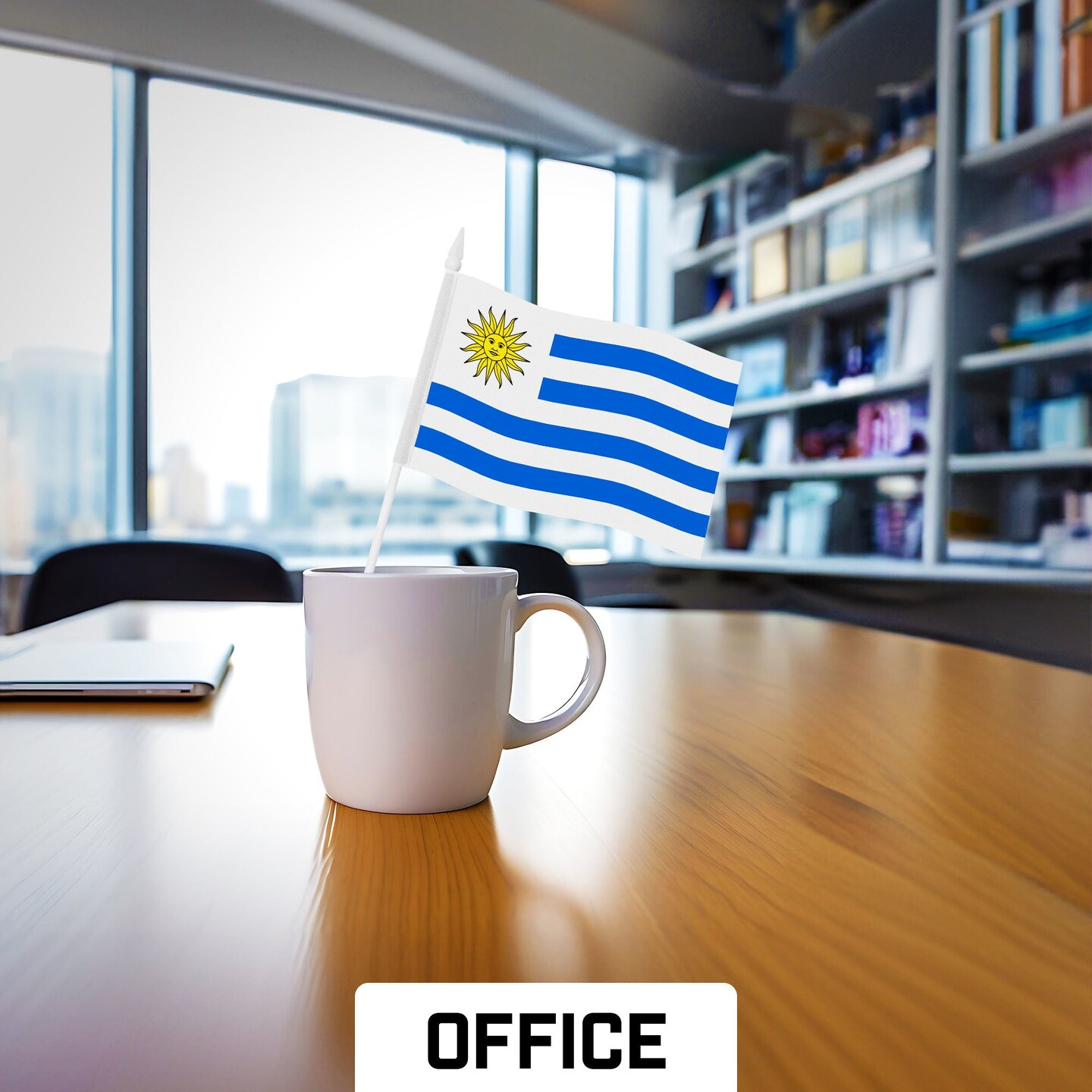 G128 12 Pack Handheld Uruguay Uruguayan Stick Flags | 4x6 In | Printed 150D Polyester, Country Flag, Solid Plastic Stick, Spear White Tip