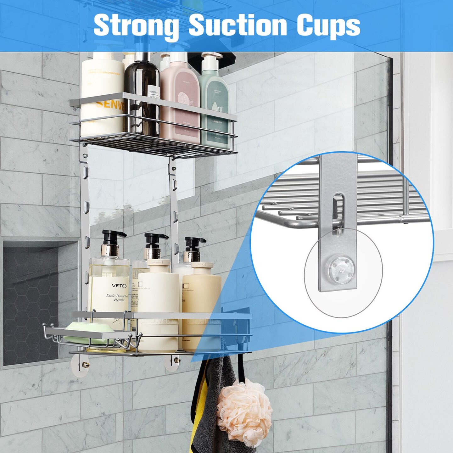 3 Tier Over the Door Shower Caddy Adjustable Hanging Organizer Shelf Rustproof