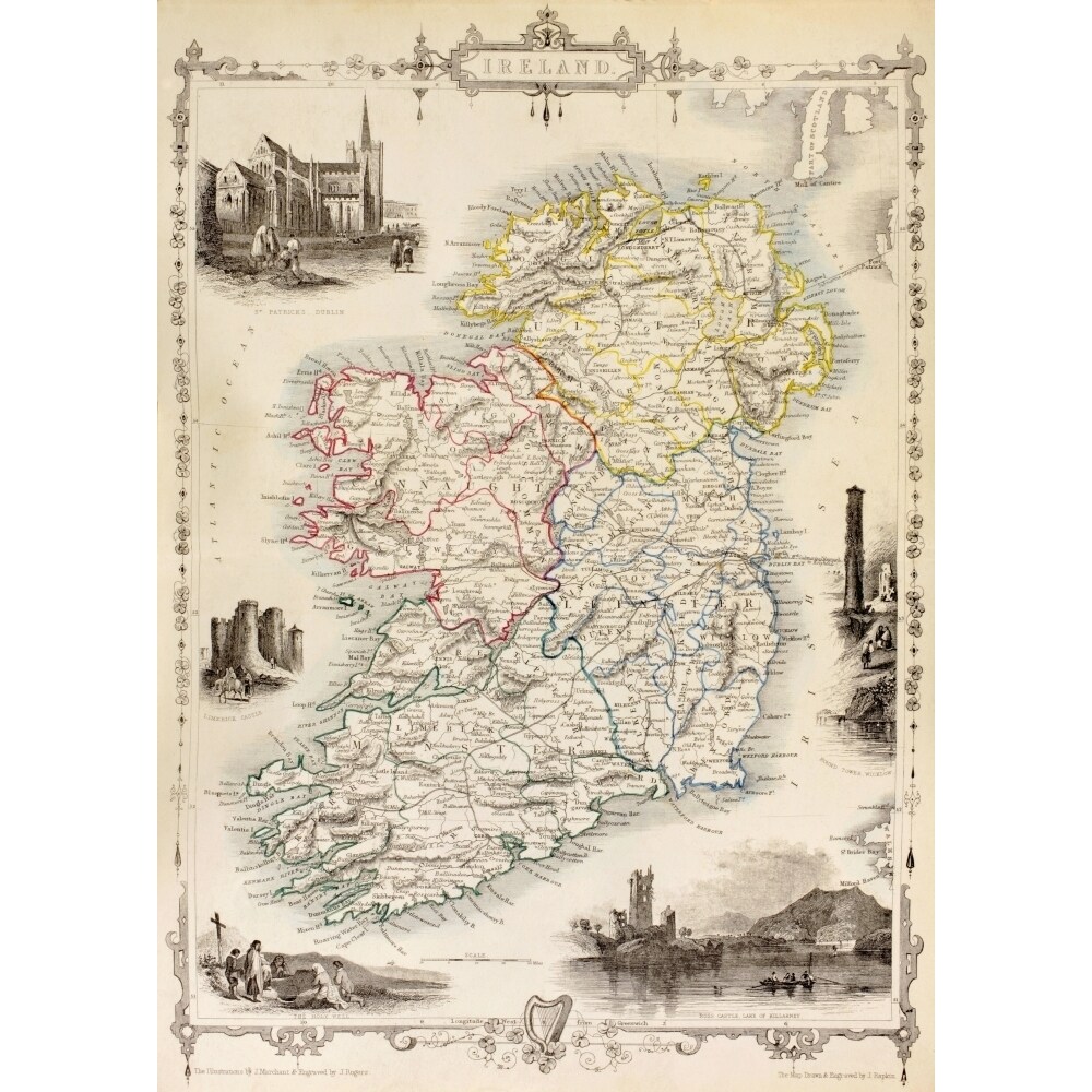Map Of Ireland From The History Of Ireland By Thomas Wright Published In London Circa 1854. Poster Print