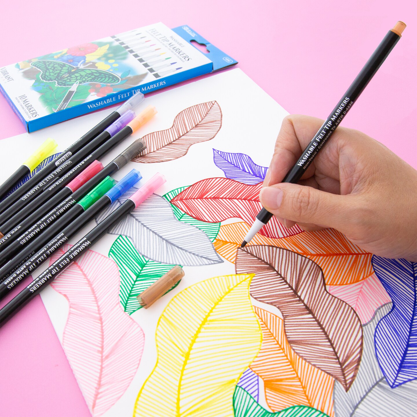 BAZIC Felt Tip Washable Markers 10 Colors