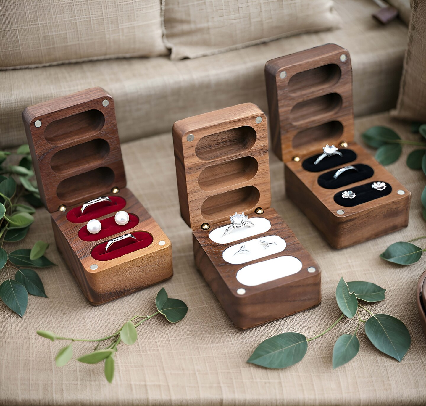 Three Slot Ring Box, Custom Wedding Ring Box, Brides Ring Box
