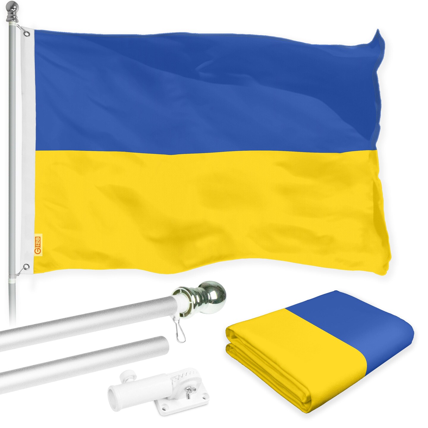G128 Flag Pole 6FT Silver Tangle Free & Ukraine Ukrainian Flag 3x5 Ft Combo Printed 150D Polyester