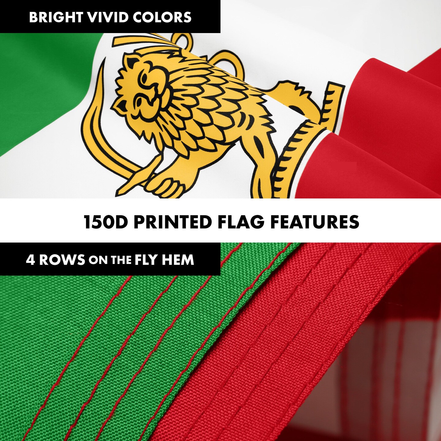 G128 Combo Pack: 6 Ft Tangle Free Aluminum Spinning Flagpole (Silver) &#x26; Iran Lion Iranian Lion Flag 3x5 Ft, LiteWeave Pro Series Printed 150D Polyester | Pole with Flag Included