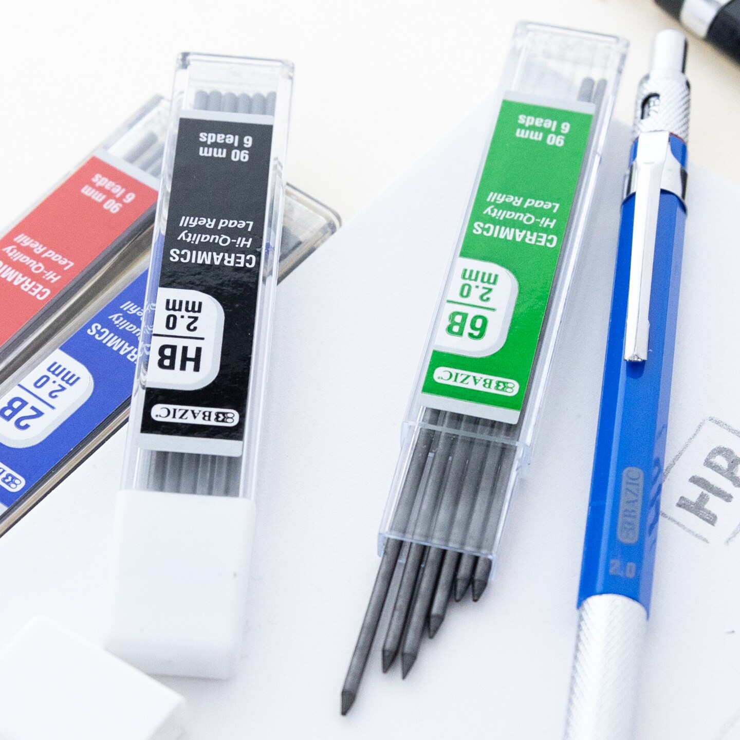 BAZIC 2.0 mm Drawing &#x26; Sketching Mechanical Pencil w/ HB 2B 4B 6B Ceramic Lead