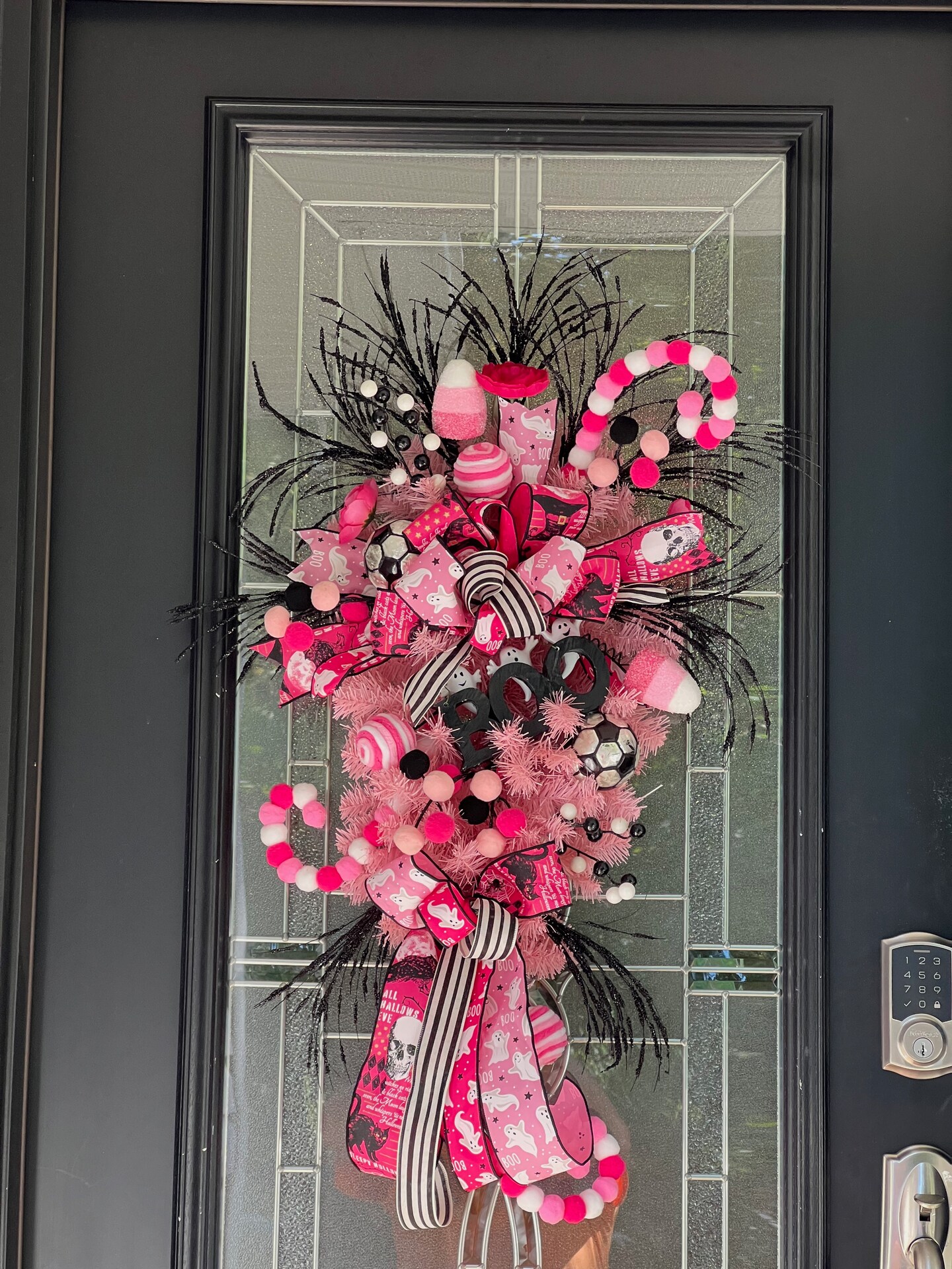 Pink Halloween Swag Wreath For Front Door, With BOO Sign