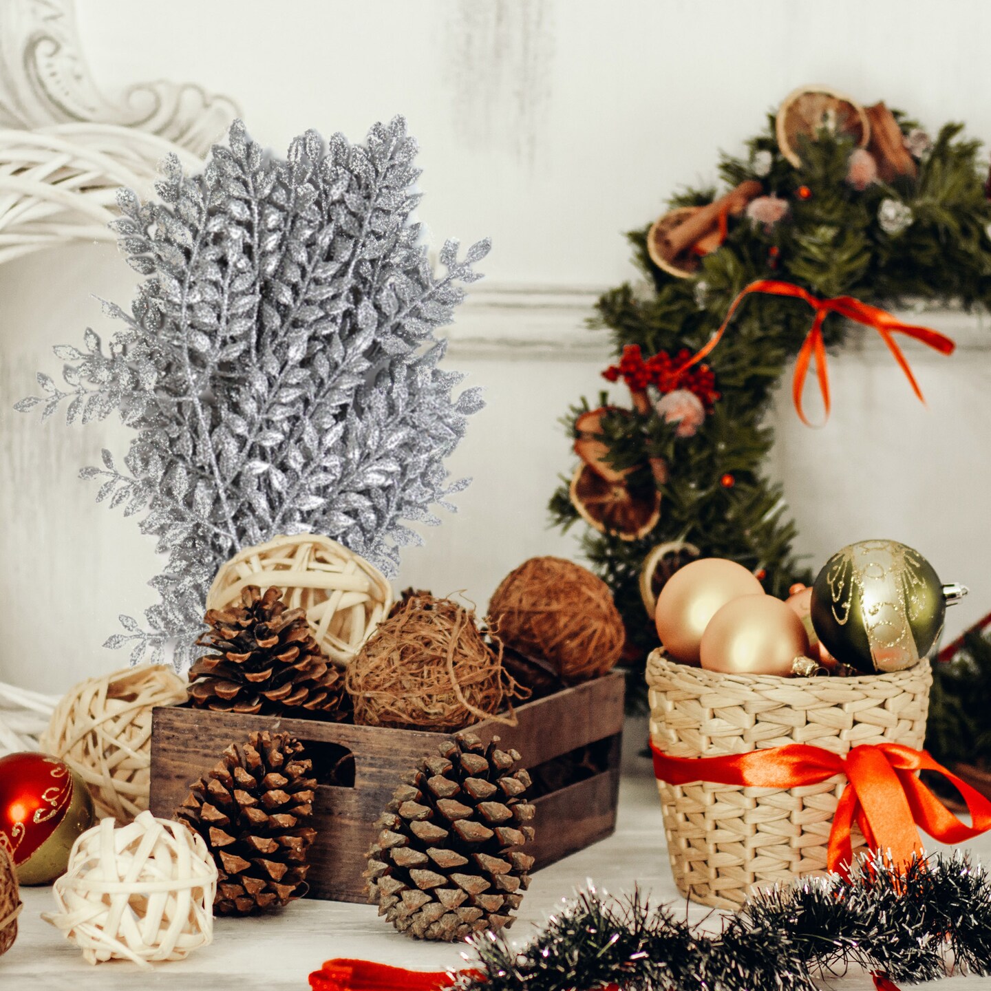 12-Pack: Sparkling Silver Glitter Ash Spray Picks - Elegant Holiday Accents, Ideal for Christmas Decor &#x26; Floral Arrangements - Perfect for Home, Office - 2024 Christmas Collection, Floral Home by Artificial Flowers