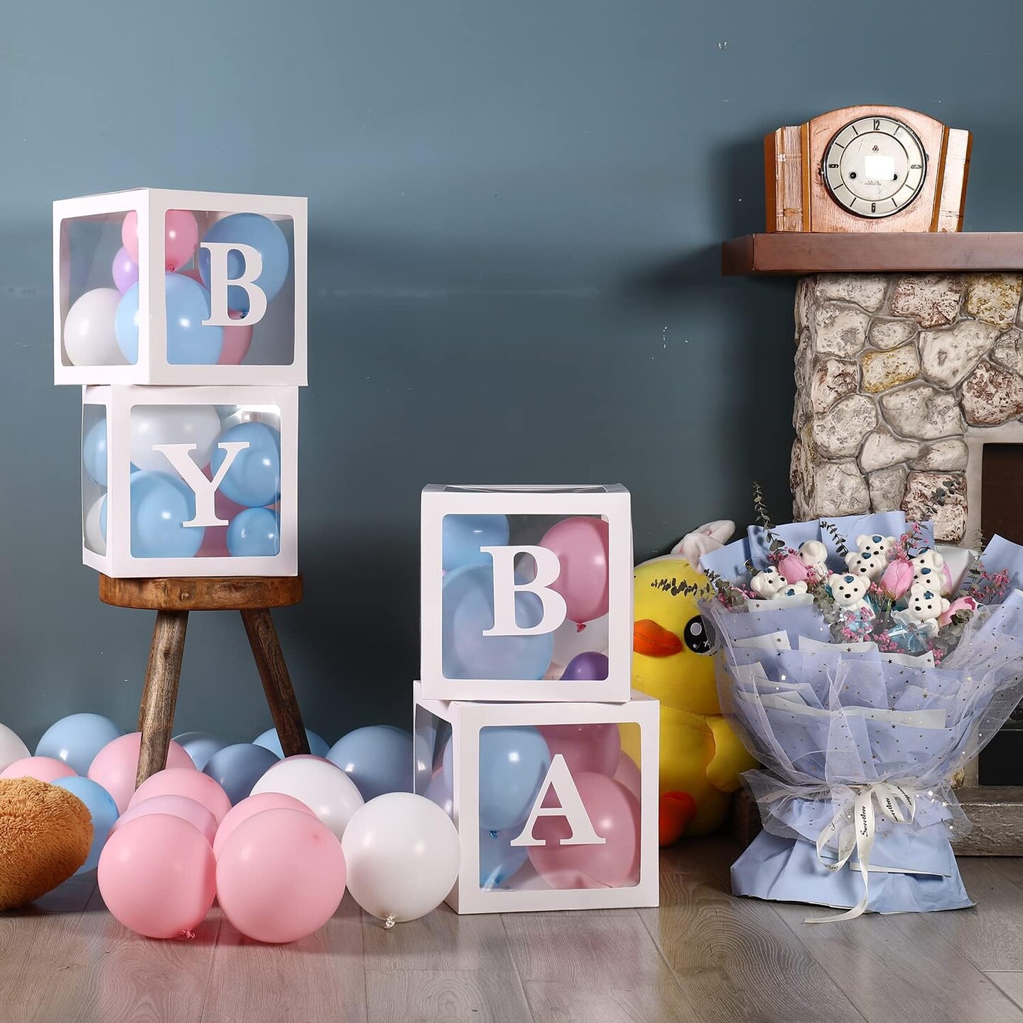 Baby Boxes with Letters for Baby Shower, Clear Baby Shower Decorations,Ballon Baby Blocks,Baby Shower Birthday Party,Gender Reveal,Reusable Favors In Giftbox, Baby Blocks(4Pcs White)