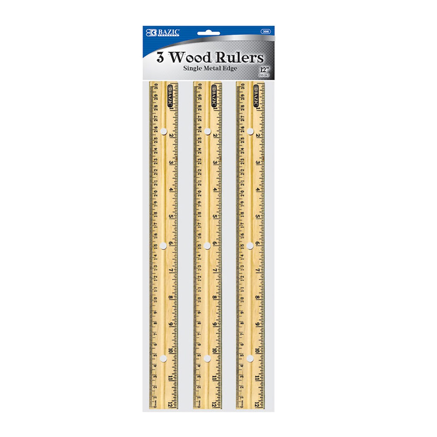 BAZIC Wooden Ruler 12&#x22; (30cm) (3/Pack)