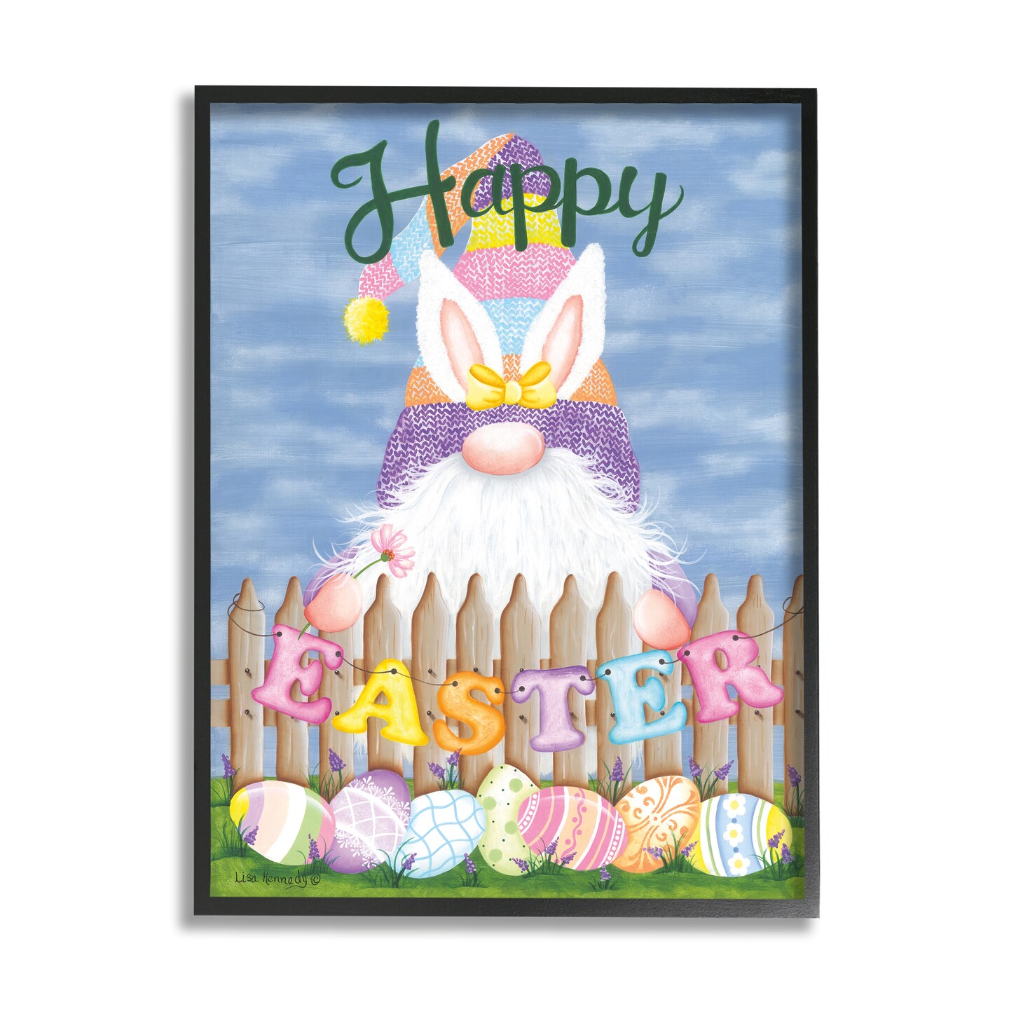 Stupell Industries Happy Easter Garden Gnome Eggs Black Framed Giclee Art