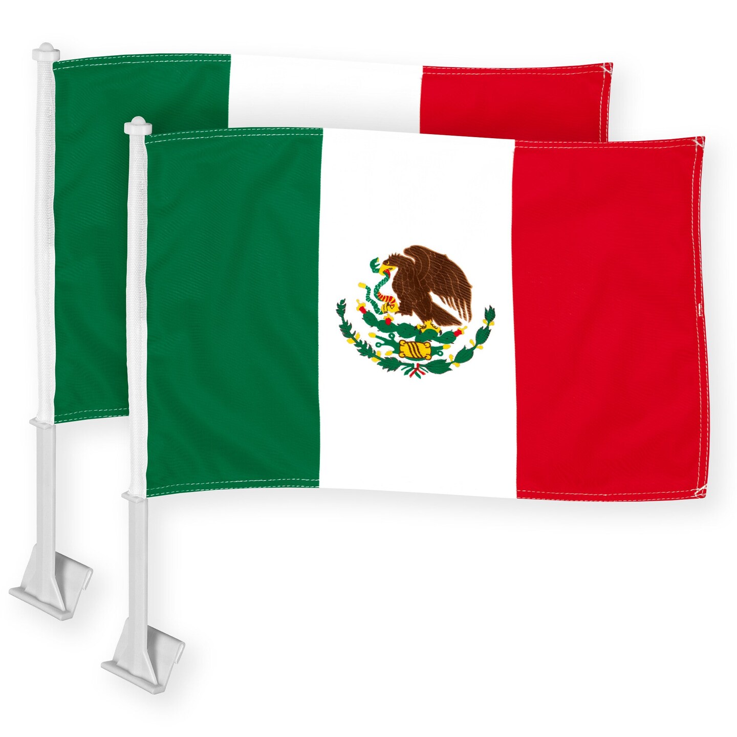 G128 2 Pack: Mexico Mexican Car Flag | 11x17 In | Double LiteWeave Pro Series Double Sided Printed 150D Polyester | Flagpole Included | Perfect for Festival Celebrations, Parades