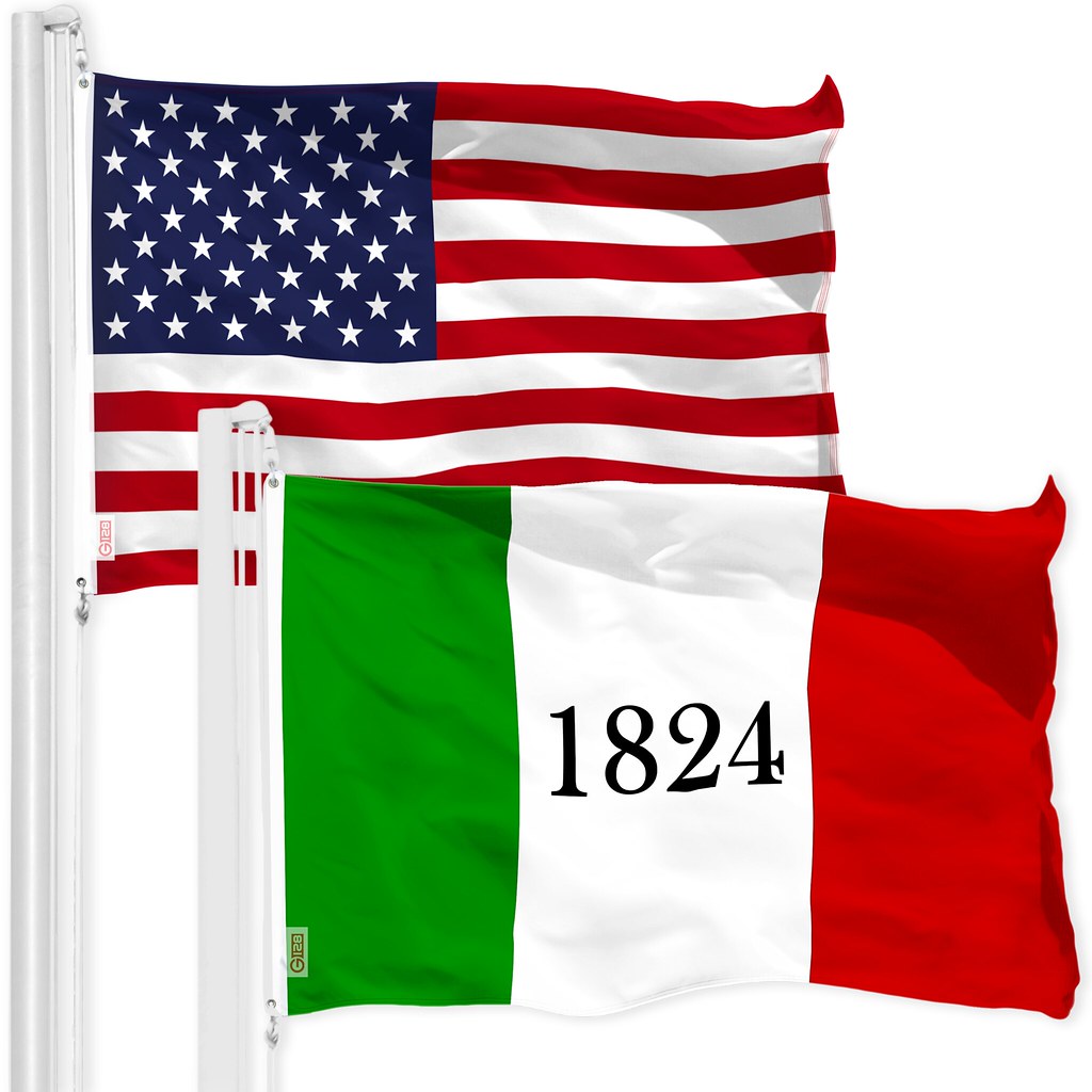 G128 Combo Pack: American USA Flag 3x5 Ft &#x26; Alamo 1824 Flag 3x5 Ft, Both Printed 150D Polyester, Indoor/Outdoor, Brass Grommets