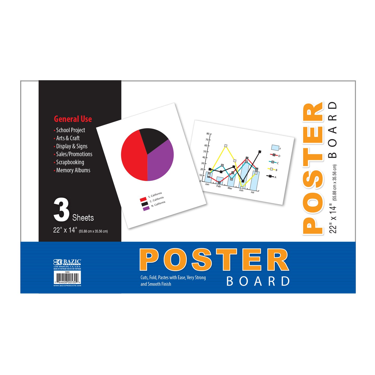 BAZIC 22&#x22; X 14&#x22; White Poster Board (3/Pack)