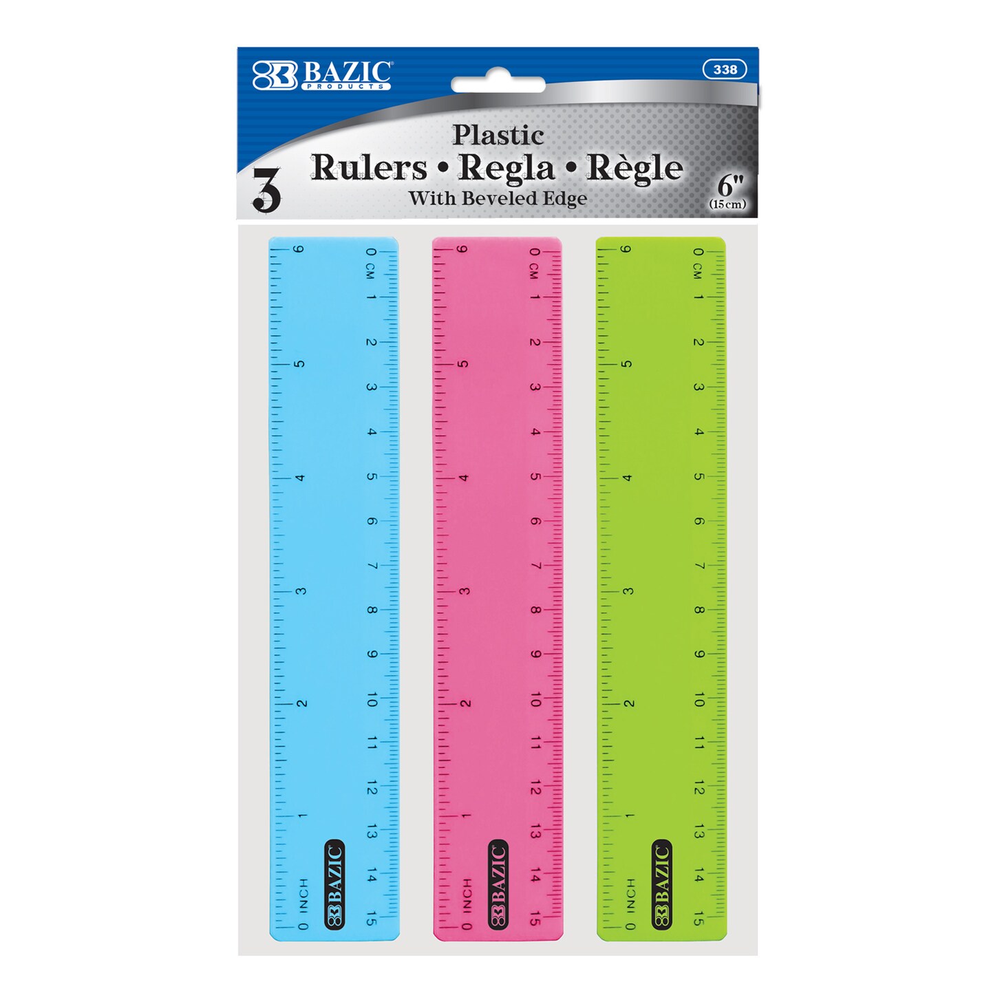 BAZIC Plastic Ruler 6&#x22; (15cm) (3/Pack)