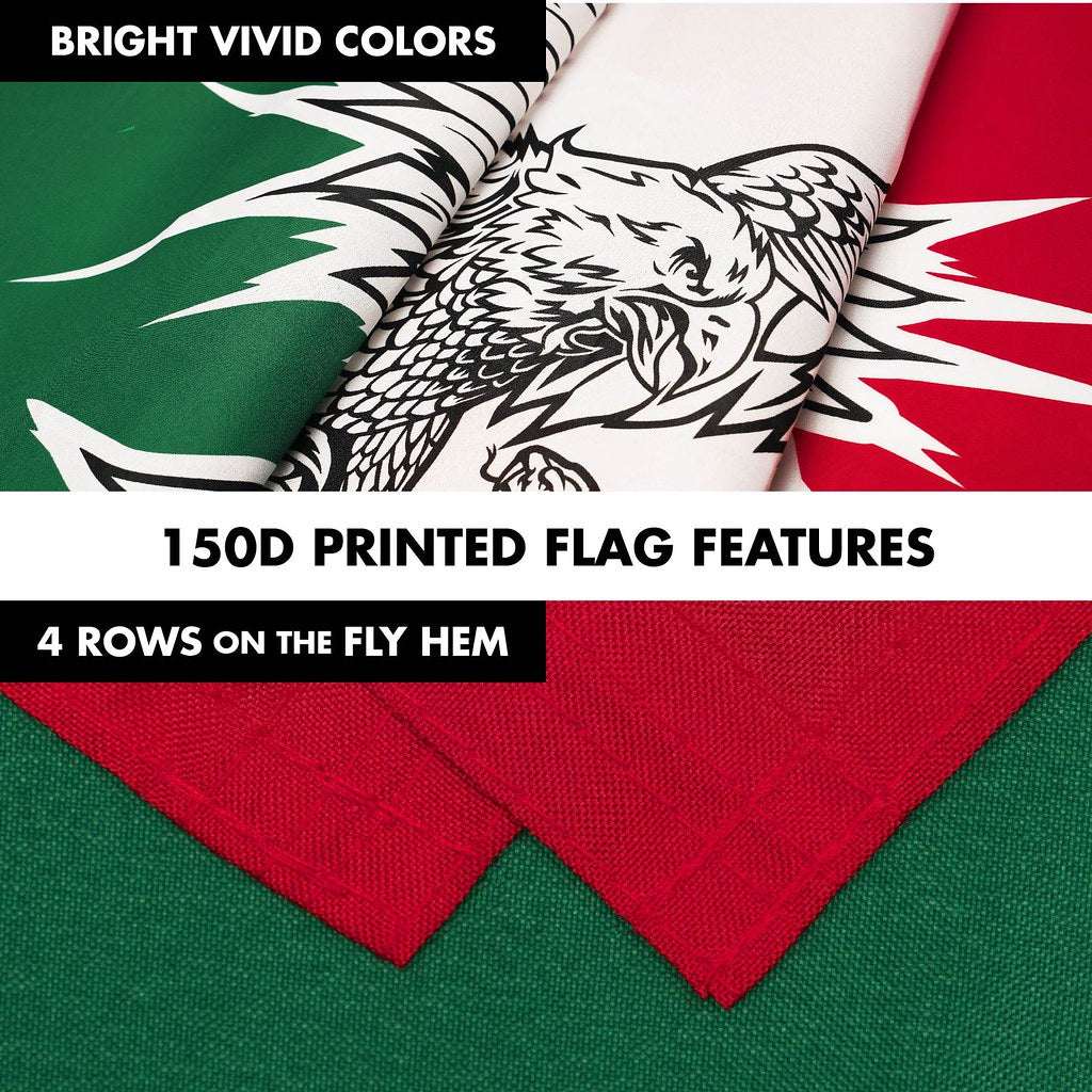 G128 Combo Pack: 6 Ft Tangle Free Spinning Flagpole (White) & Mexico Viva Mexico Flag 3x5 Ft Printed 150D Polyester, Brass Grommets (Flag Included) Aluminum Flag Pole