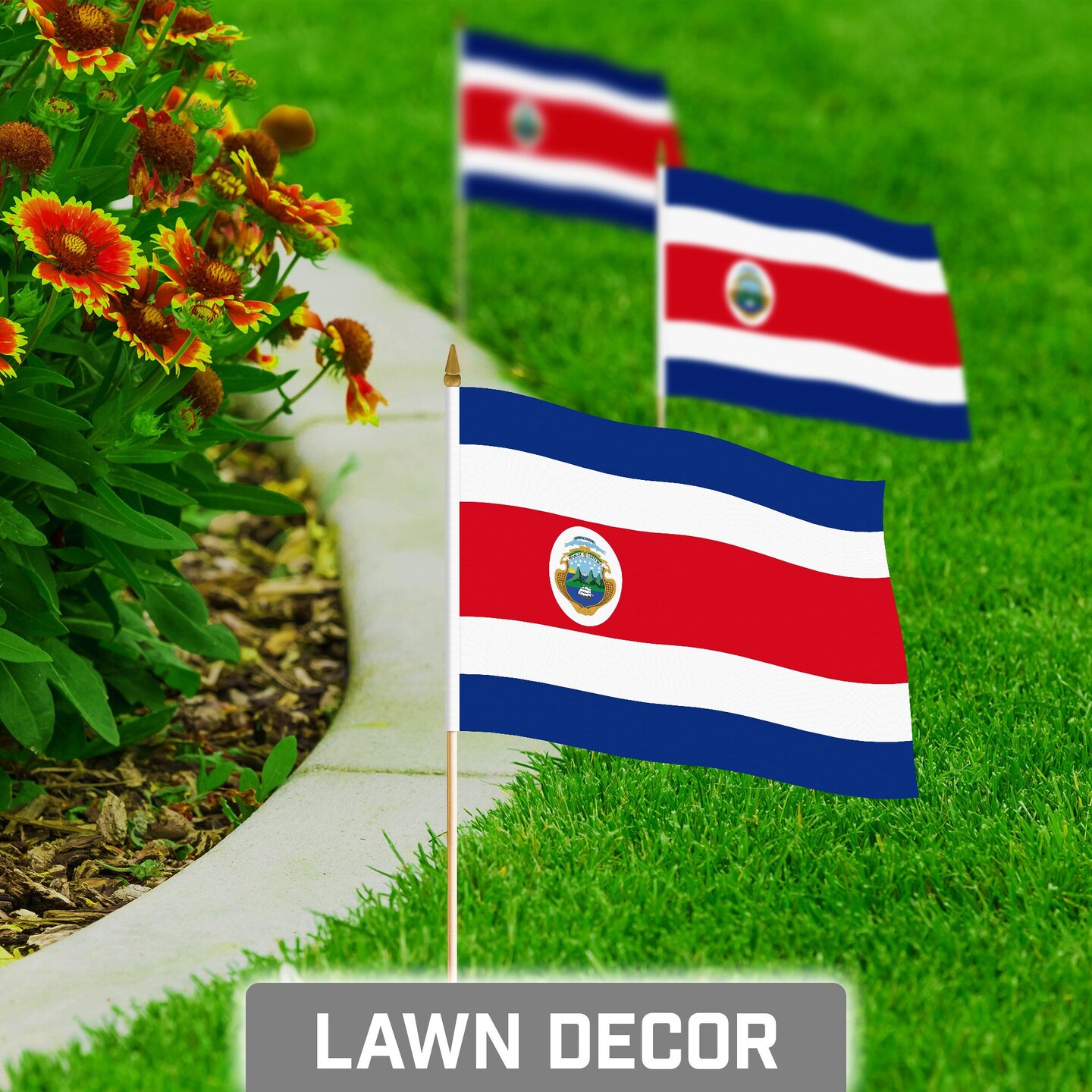G128 24 Pack Handheld Costa Rica Costa Rican Stick Flags | 8x12 In | Printed 150D Polyester, Country Flag, Solid Wooden Stick, Spear Gold Tip