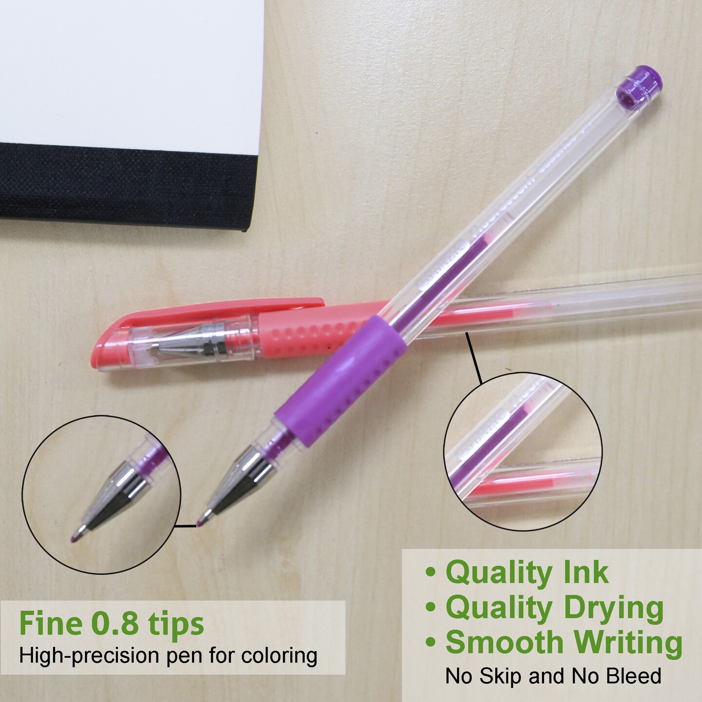 BAZIC Essence Gel Pen 6 Fluorescent Color w/ Cushion Grip