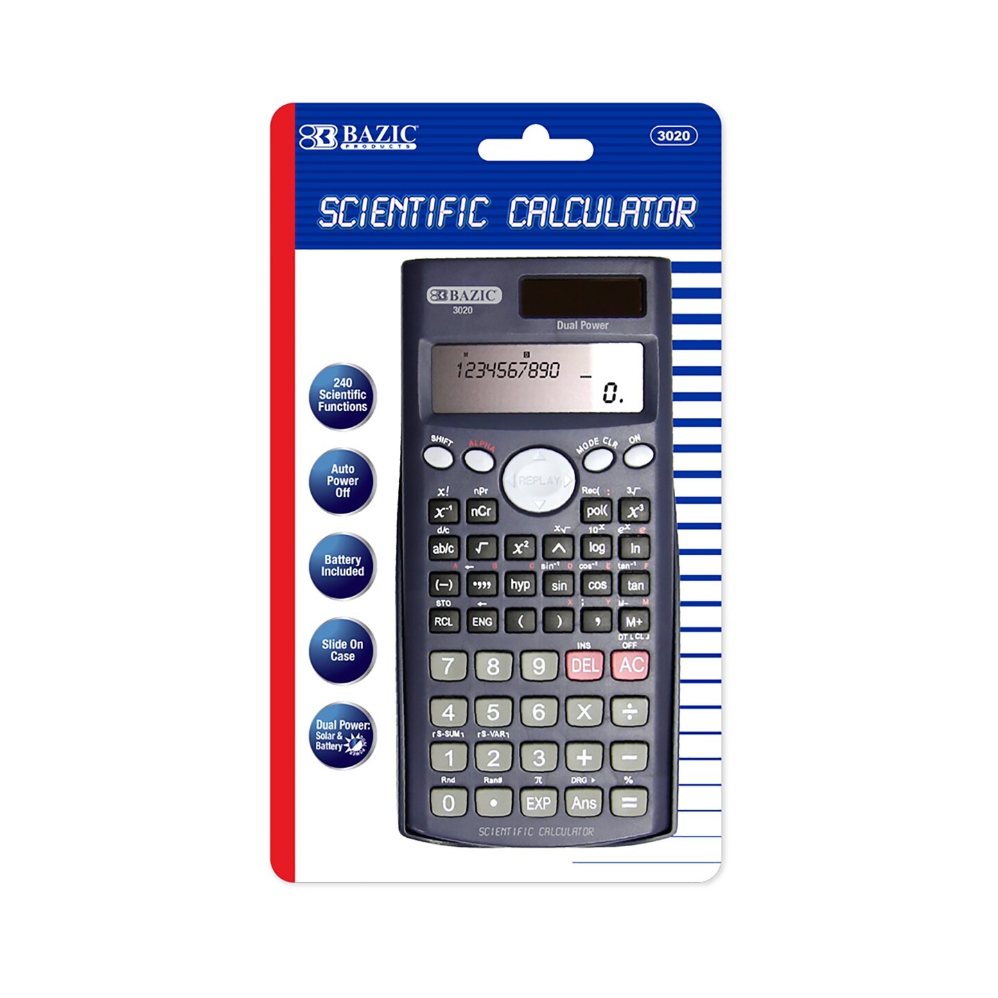 BAZIC Scientific Calculator 240 Function w/ Slide-On Case