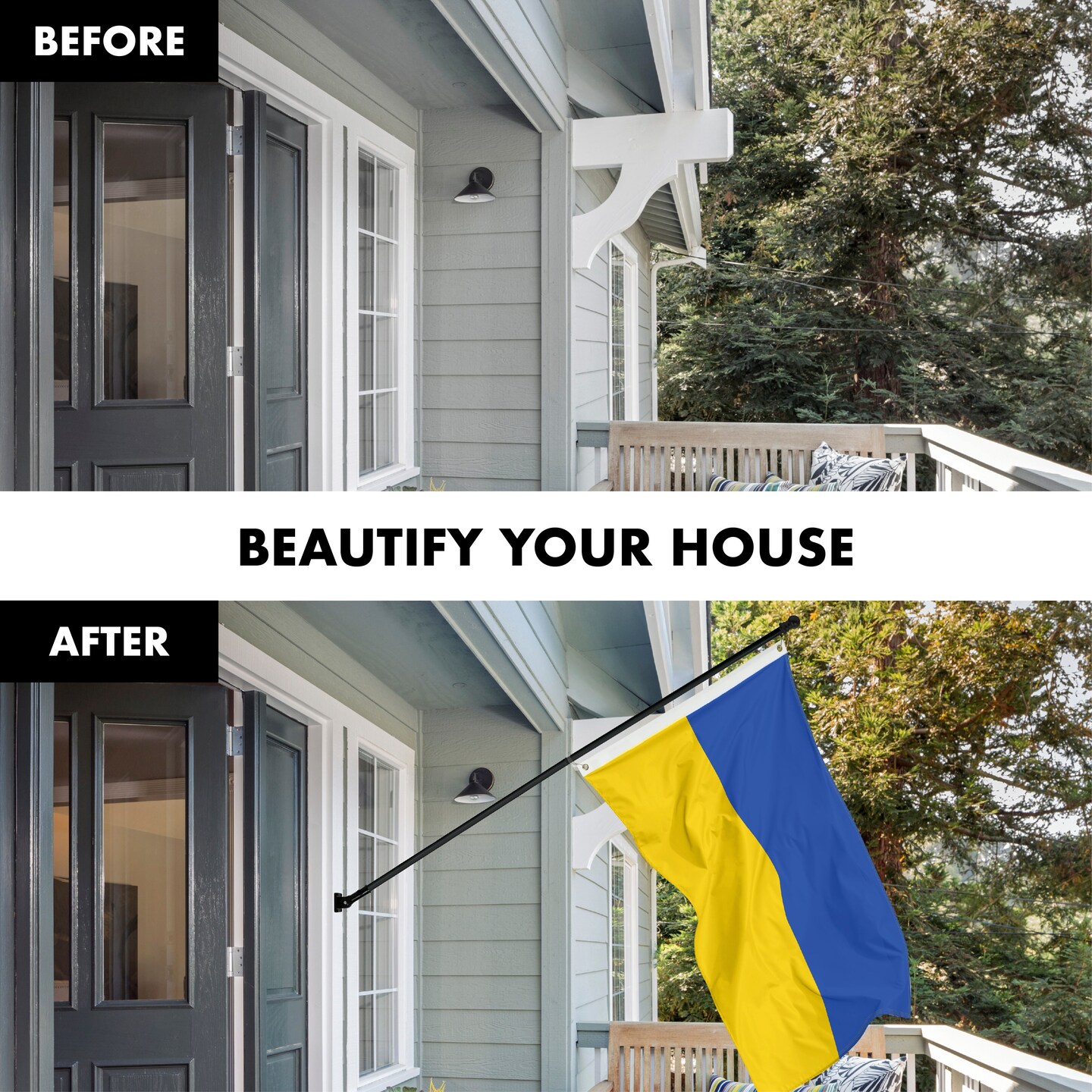 G128 Flag Pole 6FT Black Tangle Free &#x26; Ukraine Ukrainian Flag 3x5 Ft Combo Printed 150D Polyester