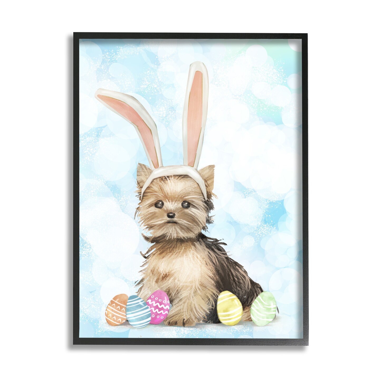 Stupell Industries Easter Yorkie with Bunny Ears Black Framed Giclee Art