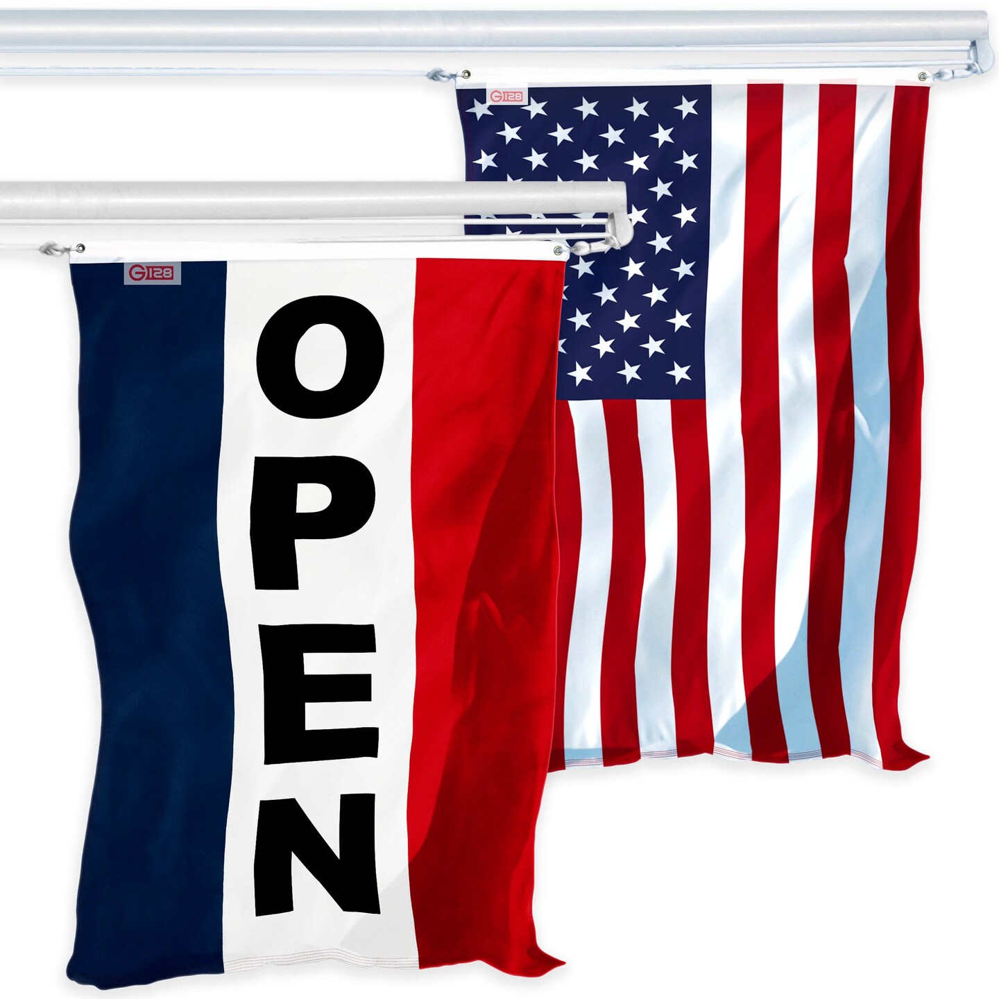 G128 Combo Pack: USA American Flag 3x5 Ft 150D Printed Stars & Open ...