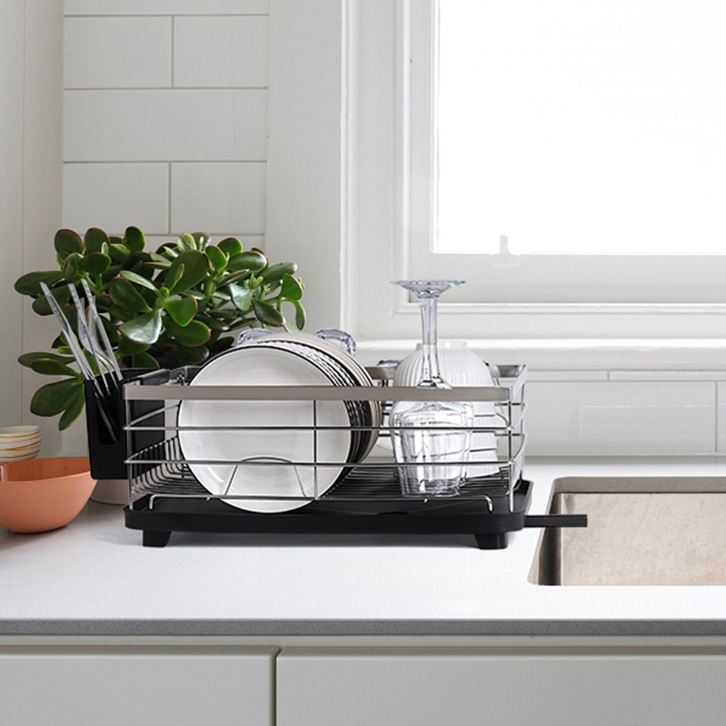 Countertop Dish Drying Rack, Stainless Steel Dish Drainer with Utensil Holder