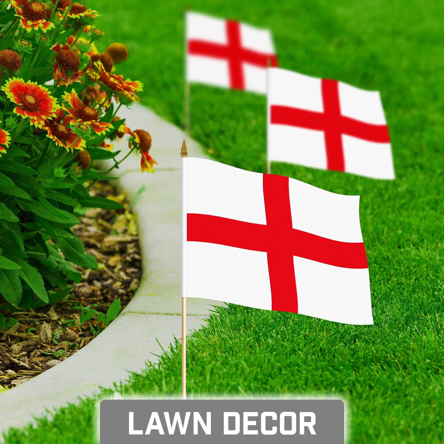 G128 24 Pack Handheld England English Stick Flags | 8x12 In | Printed 150D Polyester, Country Flag, Solid Wooden Stick, Spear Gold Tip