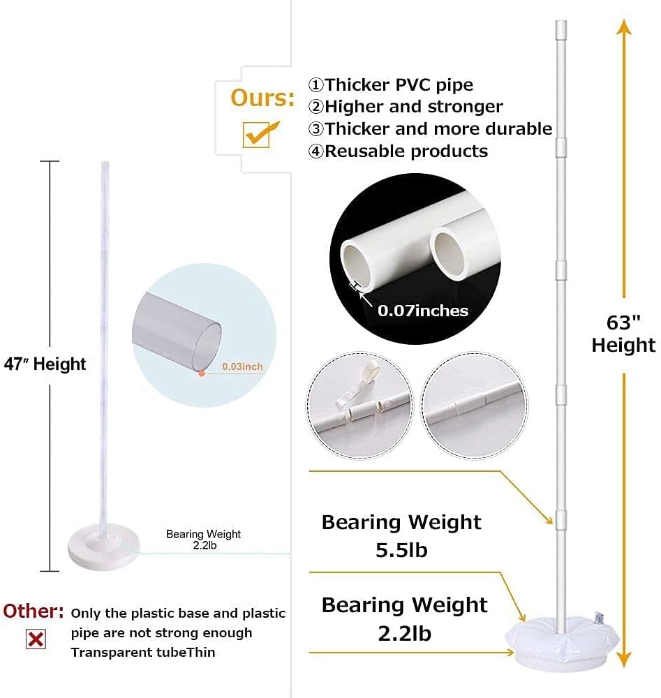 Balloon Column Kit, 5 feet Balloon Stand Tower with Base Pole PVC Pipe & Balloon Sticks Rings for Weddings Birthday Christmas Party Decorations, 2 Set