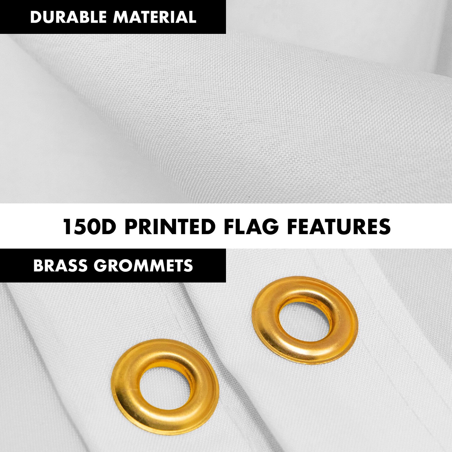 G128 Combo Pack: 5 Ft Tangle Free Aluminum Spinning Flagpole (Black) & Solid White Color Flag 2.5x4 Ft, LiteWeave Pro Series Printed 150D Polyester | Pole with Flag Included