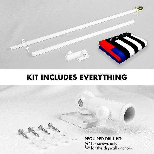 G128 Combo Pack: 6 Feet Tangle Free Spinning Flagpole (White) Thin Blue and Red Line Flag 3x5 ft Printed 150D Brass Grommets (Flag Included) Aluminum Flag Pole