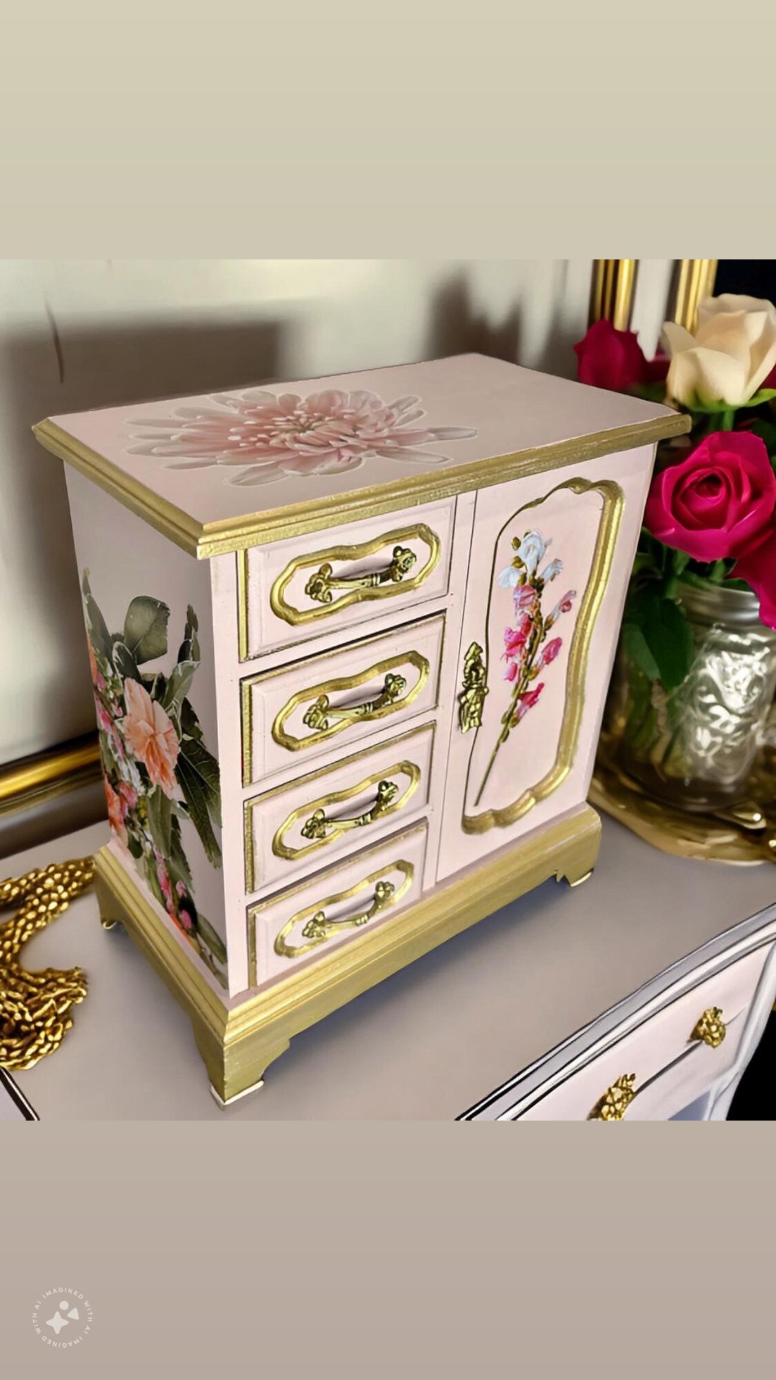 Large Textured Vintage Painted Jewelry shops Box