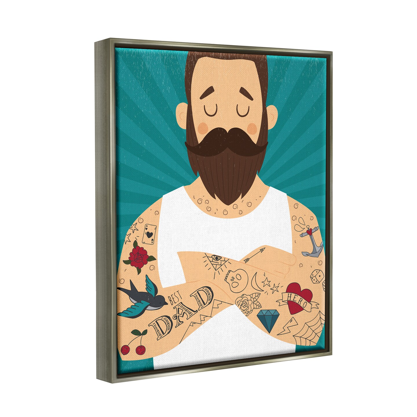 Stupell Industries Best Dad Father&#x27;s Day Tattoos Black Framed Floater Canvas Wall Art