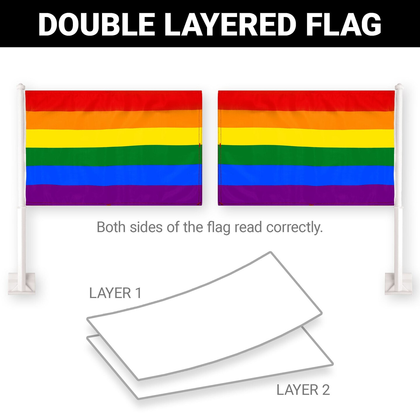G128 2 Pack: LGBT Rainbow Pride Car Flag | 11x17 In | Double LiteWeave Pro Series Double Sided Printed 150D Polyester | Flagpole Included | Perfect for Festival Celebrations, Parades