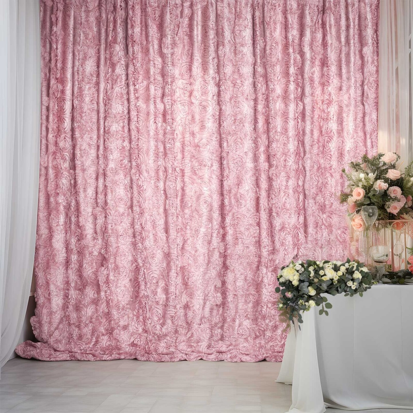 8x8 feet Satin CURTAIN Rosette Wedding Photography Backdrop