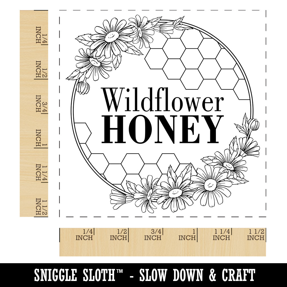 Wildflower Honey with Honeycombs and Daisy Flowers Self-Inking Rubber Stamp Ink Stamper