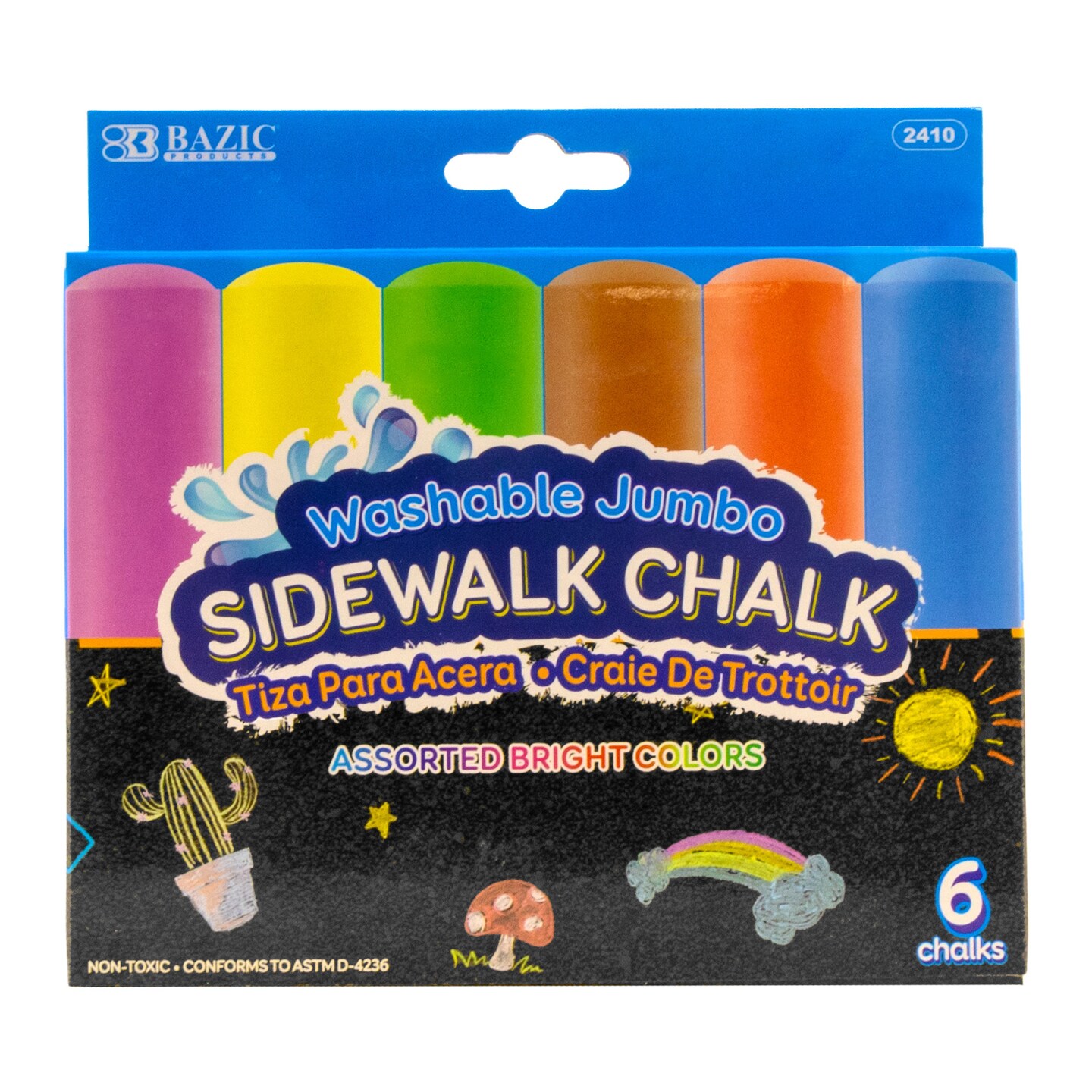 BAZIC Jumbo Washable Sidewalk Chalks (6/Pack)