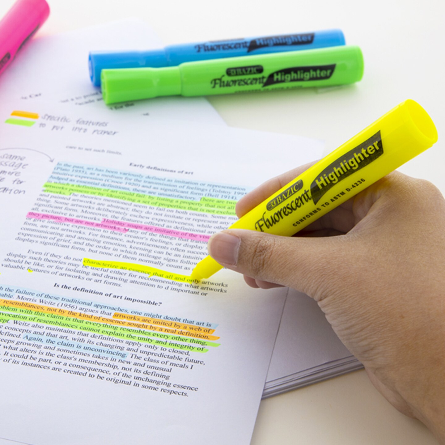 BAZIC Desk Style (Pack) Fluorescent Highlighters Yellow (12/Pack)