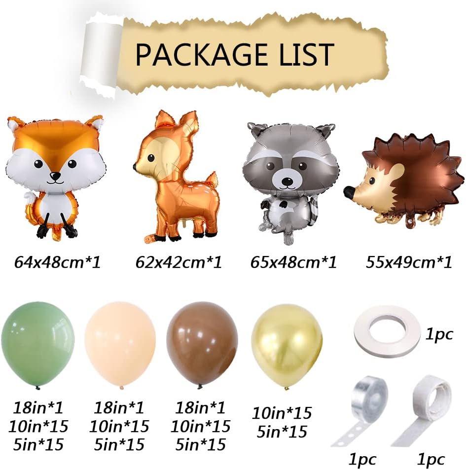 Woodland Animals Balloon Garland Arch Kit, 130pcs Woodland Themed Sage Green Brown Balloons Neutral Forest Animal Baby Shower Party Supplies Gender Reveal Oh Baby Jungle Decorations